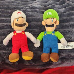 World of Nintendo Luigi and Fire Mario 8" Super Mario World Stuffed Plush Dolls